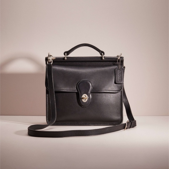 Vlntage COACH Turnlock Willis 2way ショルダー Vintage COACH Willis Station Black Leather Flap Turnlock